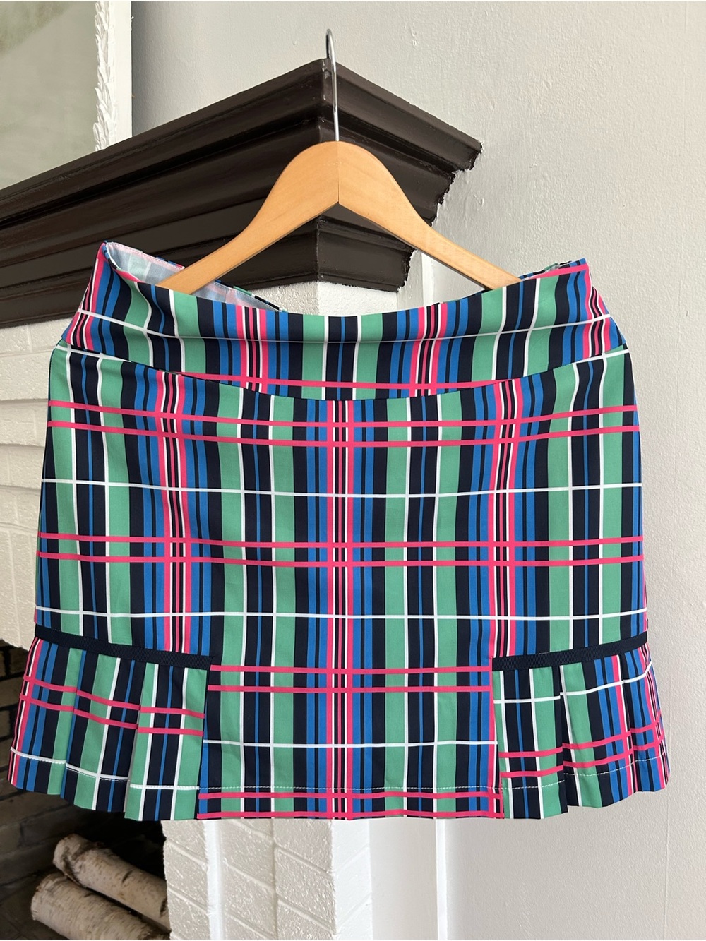 Golftini Golf Striped Plaid Mini Skort in Navy, Green & Pink- Oversized SPF 30